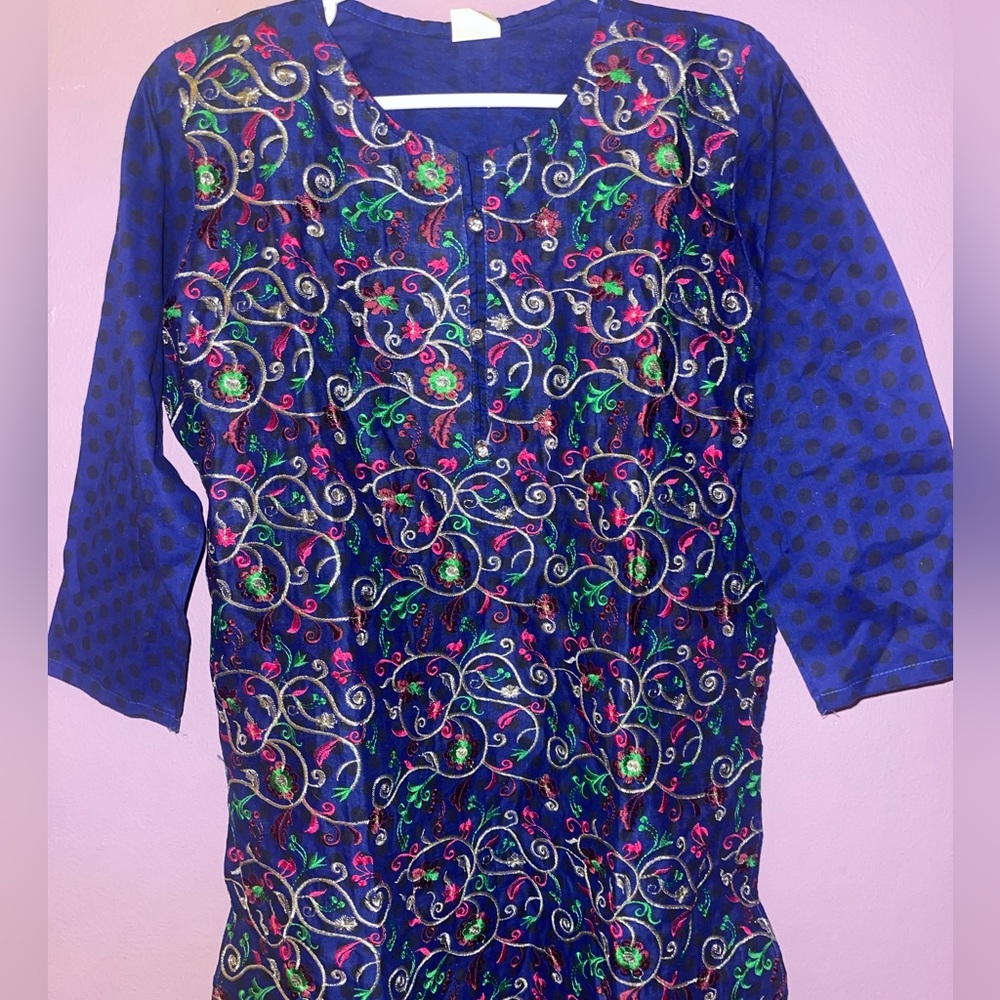 Pakistan Womens Embroidered Ethnic Middle Easter Dress Faraz Midi 3/4 Sleeve